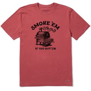 Life is Good. Men's Woodcut Smoke 'EM SS Crusher Tee, Faded Red