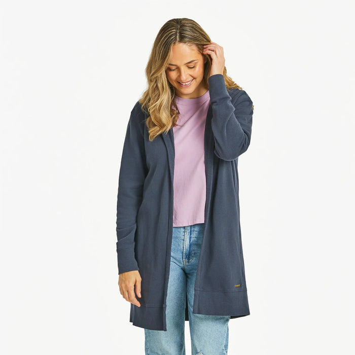 Life is Good. Women's Solid French Terry Beyond Hip Hoodie, Inkwell Blue