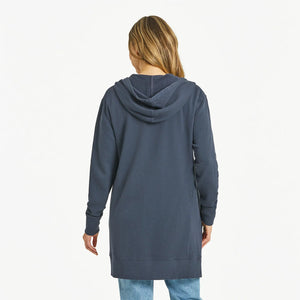 Life is Good. Women's Solid French Terry Beyond Hip Hoodie, Inkwell Blue