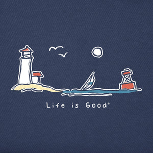 Life is Good. Men's Quirky Seaside Vista Simply True Fleece Hoodie, Darkest Blue