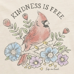 Life is Good. Women's Dreamy Kindness Is Free Cardinal SS Crusher Tee, Putty White