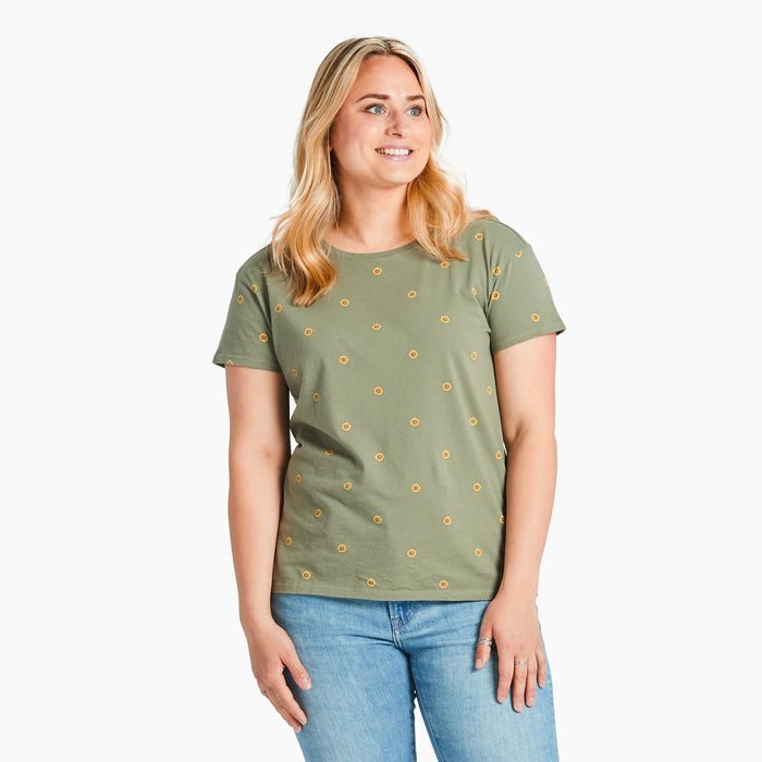 Life is Good. Women's Simple Sunflower Pattern SS Crusher-LITE Easy Tee, Moss Green