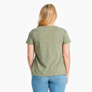 Life is Good. Women's Simple Sunflower Pattern SS Crusher-LITE Easy Tee, Moss Green