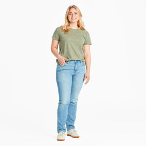 Life is Good. Women's Simple Sunflower Pattern SS Crusher-LITE Easy Tee, Moss Green