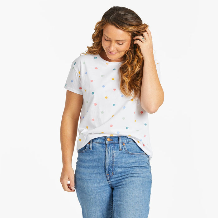 Life is Good. Women's Smile Pattern SS Crusher-LITE Easy Tee, Cloud White