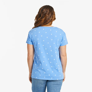 Life is Good. Women's Paw Print Pattern Crusher-LITE Easy Tee, Cornflower Blue