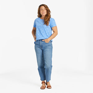 Life is Good. Women's Paw Print Pattern Crusher-LITE Easy Tee, Cornflower Blue