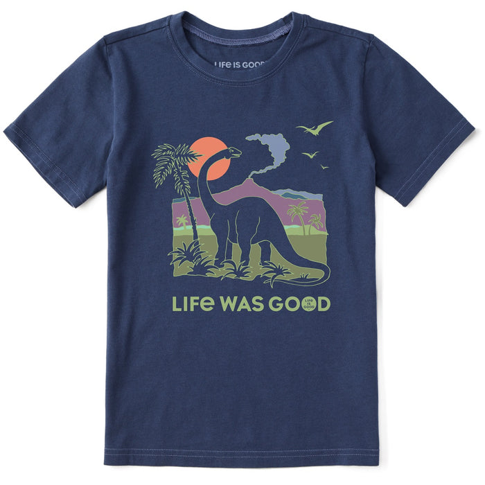 Life Is Good. Kids Clean Dinosaur Life Was Good Short Sleeve Crusher Tee, Darkest Blue