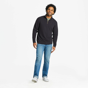 Life is Good. Men's Solid French Terry Quarter Zip Tee, True Black