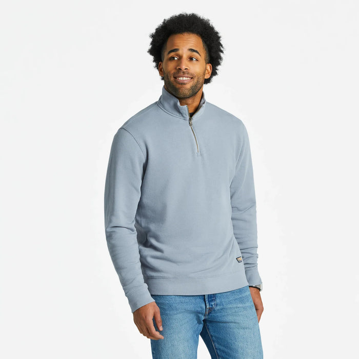 Life is Good. Men's Solid French Terry Quarter Zip Tee, Stone Blue