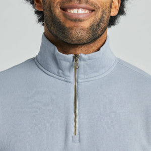 Life is Good. Men's Solid French Terry Quarter Zip Tee, Stone Blue