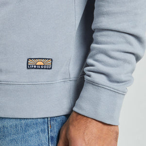 Life is Good. Men's Solid French Terry Quarter Zip Tee, Stone Blue