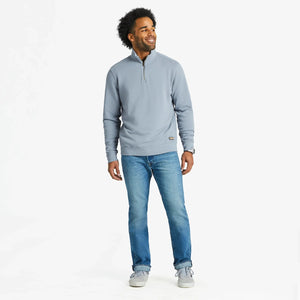 Life is Good. Men's Solid French Terry Quarter Zip Tee, Stone Blue