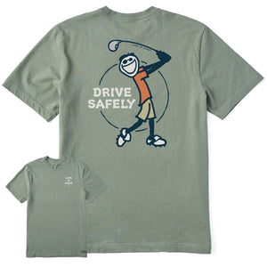 Life is Good. Men's Vintage Jake Golf Drive Safely SS Crusher Tee, Moss Green