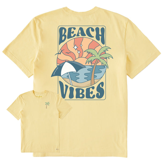 Life is Good. Men's Groovy Beach Vibes SS Crusher Tee, Sandy Yellow