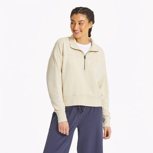 Life is Good. Women's Solid French Terry Boxy Quarter Zip Tee, Putty White