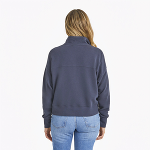 Life is Good. Women's Solid French Terry Boxy Quarter Zip Tee, Inkwell Blue