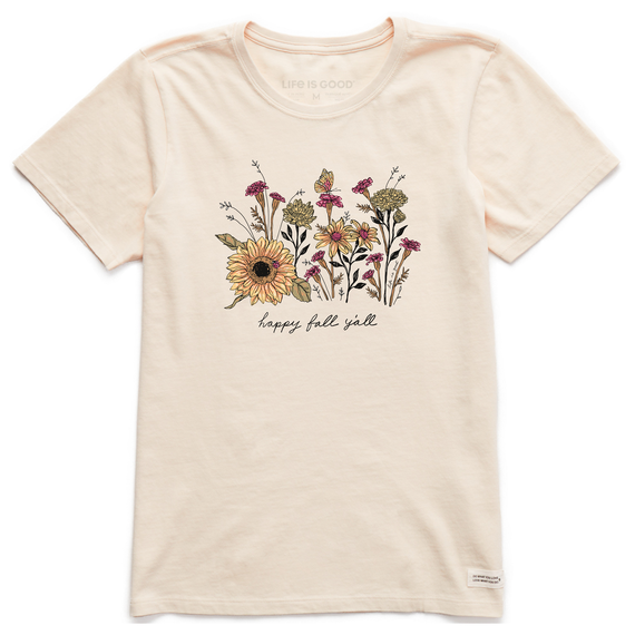 Life is Good. Women's Realaxed Happy Fall Flowers SS Crusher Tee, Putty White