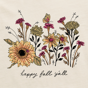 Life is Good. Women's Realaxed Happy Fall Flowers SS Crusher Tee, Putty White