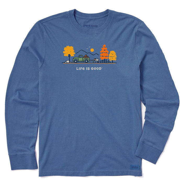 Life is Good. Men's Vintage Fall Truck Vista LS Crusher Tee, Vintage Blue