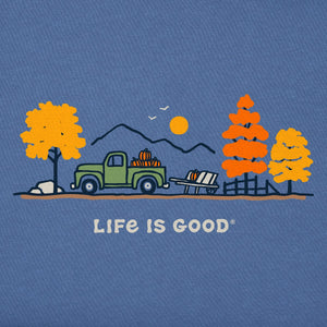 Life is Good. Men's Vintage Fall Truck Vista LS Crusher Tee, Vintage Blue