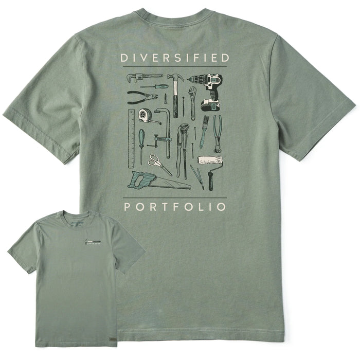 Life is Good. Men's Diversified Portfolio Tools Short Sleeve Crusher Tee, Moss Green