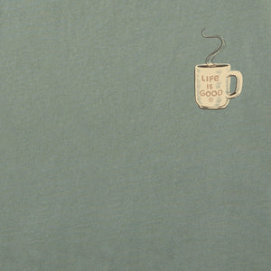 Life is Good. Women's Happy Coffee Short Sleeve Crusher Tee, Moss Green