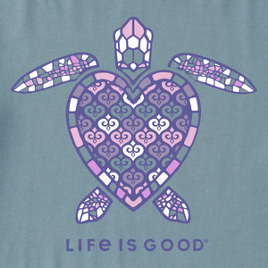 Life is Good. Women's Mandala Heart Turtle SS Crusher Tee, Smoky Blue