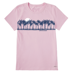 Life is Good. Women's Palm Sea Stripe SS Crusher Tee, Seashell Pink