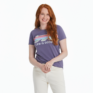 Life is Good. Women's Retro Wave Stripe SS Crusher Tee, Dusk Purple