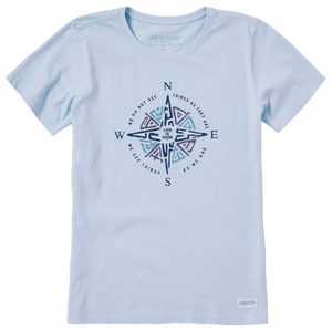 Life is Good. Women's Tribal Compass SS Crusher Tee, Glacier Blue