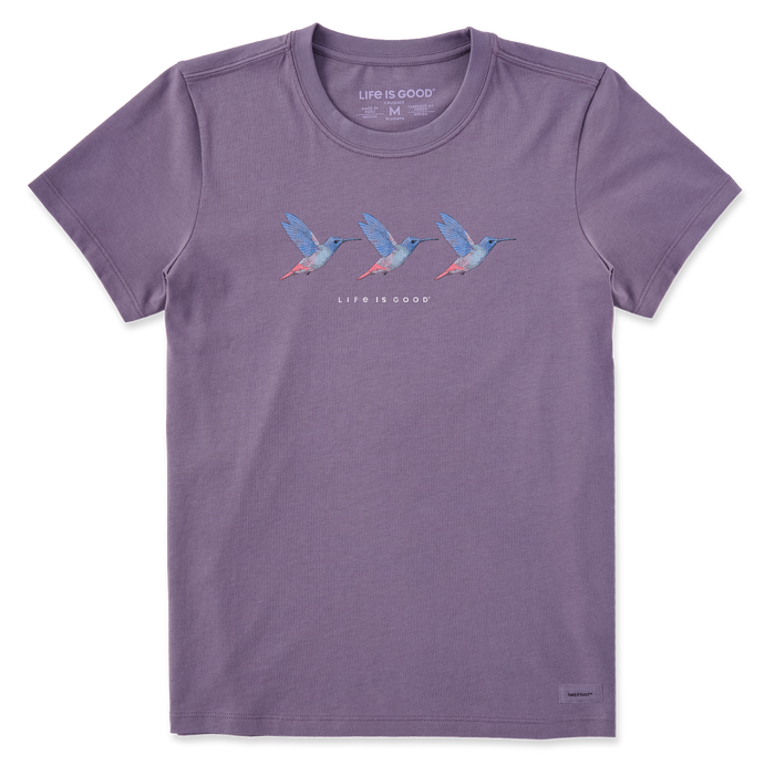 Life is Good. Women's Three Hummingbirds SS Crusher Tee, Dusk Purple