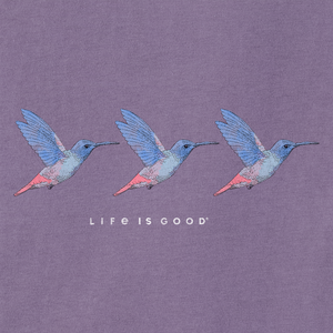 Life is Good. Women's Three Hummingbirds SS Crusher Tee, Dusk Purple