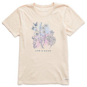 Life is Good. Women's Pen And Ink Flowers SS Crusher Tee, Putty White