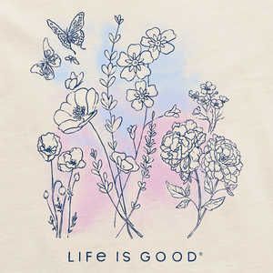 Life is Good. Women's Pen And Ink Flowers SS Crusher Tee, Putty White