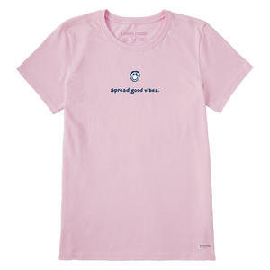 Life is Good. Women's Vintage Jake Spread Good Vibes Crusher Tee, Seashell Pink