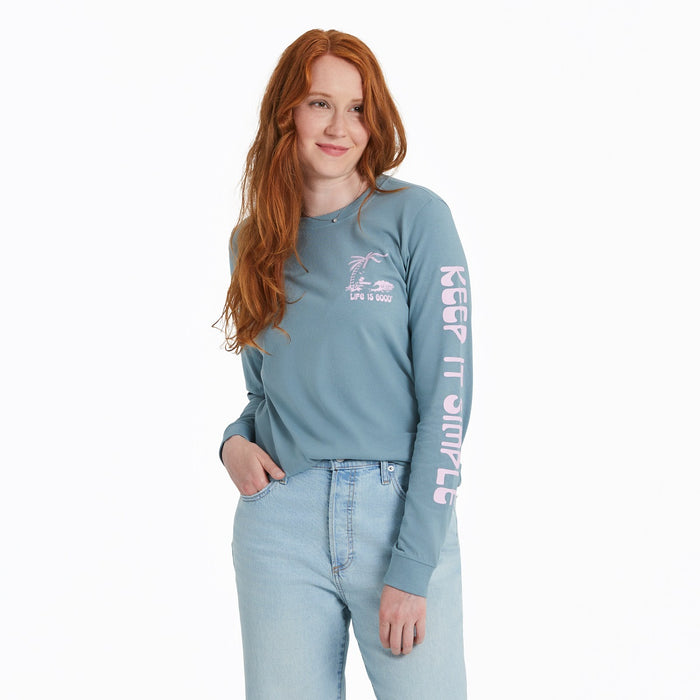 Life is Good. Women's Tropical Beach Sea LS Crusher Tee, Smoky Blue