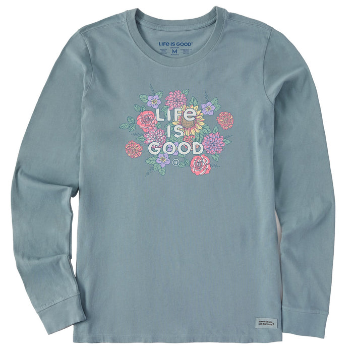 Life is Good. Women's Realaxed Florals LS Crusher Tee, Smoky Blue