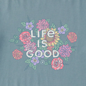 Life is Good. Women's Realaxed Florals LS Crusher Tee, Smoky Blue