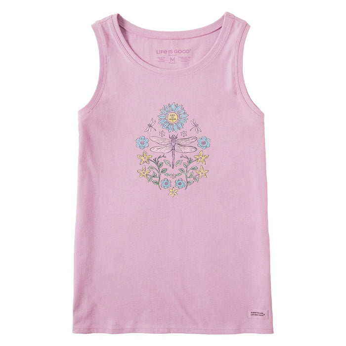 Life is Good. Women's Dreamy Dragonfly Mirror Crusher Tank, Violet Purple