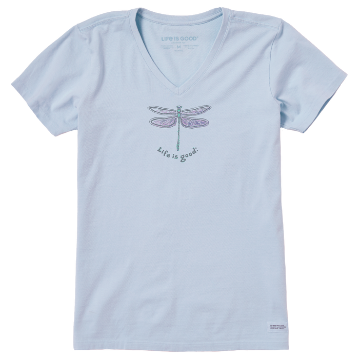 Life is Good. Women's Pencily Dragonfly SS Crusher-LITE Vee, Glacier Blue