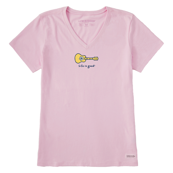Life is Good. Women's Mini Daisy Guitar SS Crusher-LITE Vee, Seashell Pink