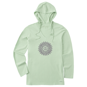 Life is Good. Women's Antique Woodcut LS Crusher Hooded Tee, Sage Green