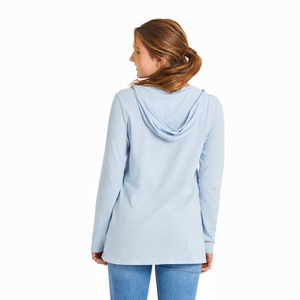 Life is Good. Women's Inkbrush Nature LS Crusher Hooded Tee, Glacier Blue