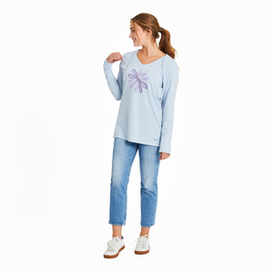 Life is Good. Women's Inkbrush Nature LS Crusher Hooded Tee, Glacier Blue