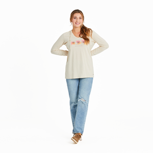 Life is Good. Women's Fineline Grow Your Own Way LS Crusher Hooded Tee, Putty White