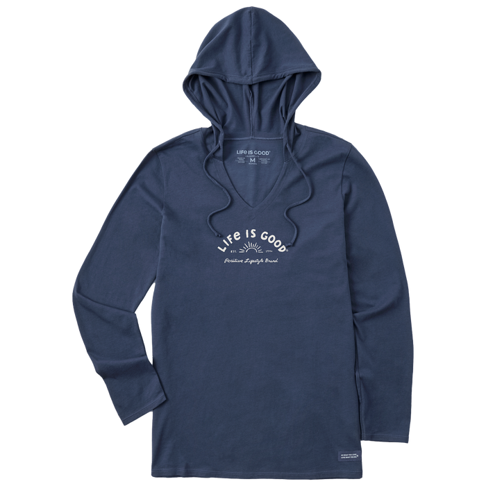 Life is Good. Women's Positive Lifestyle 1994 LS Crusher Hooded Tee, Darkest Blue