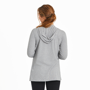 Life is Good. Women's Fineline Best Things LS Crusher Hooded Tee, Heather Gray