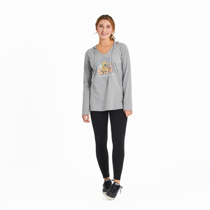 Life is Good. Women's Fineline Best Things LS Crusher Hooded Tee, Heather Gray