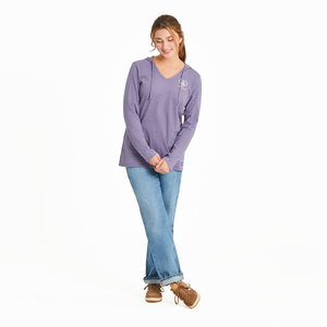 Life is Good. Women's Pet Paw Heart LS Striped Hooded Tee, Dusk Purple